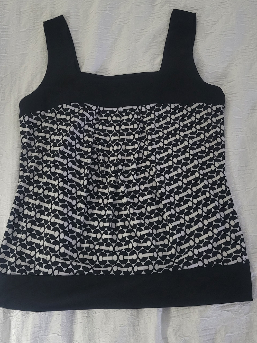 new directions Black and White Geometric Square Neck Tank